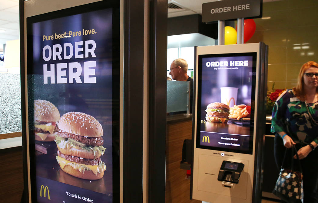 A self-service kiosk at McDonald's restaurant on Sunset Road and Durango Drive on Wednesday, March 22, 2017, in Las Vegas. The store will be the first McDonaldճ in the state of Nevada to int ...