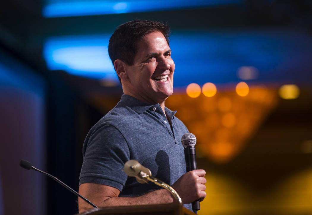 Entrepreneur Mark Cuban answers questions from students during the Adelson Educational Campus' 13th annual In Pursuit of Excellence Gala at The Venetian hotel-casino in Las Vegas on Sunday, March ...