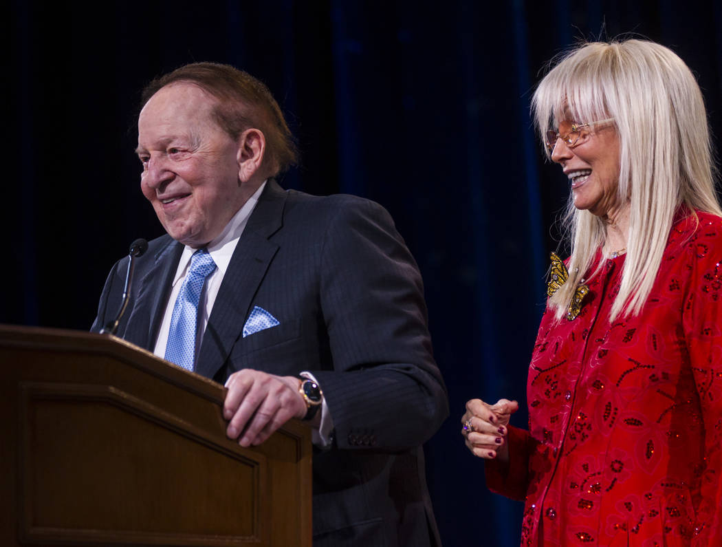Las Vegas Sands Corp. Chairman and CEO Sheldon Adelson shares a laugh with his wife Dr. Miriam Adelson during the Adelson Educational Campus' 13th annual In Pursuit of Excellence Gala at The Venet ...