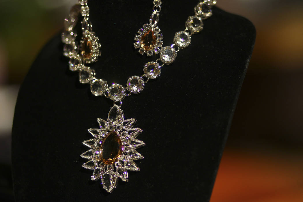 A Swarovski necklace and earring set at the silent auction during the Adelson Educational Campus' 13th annual In Pursuit of Excellence Gala at The Venetian hotel-casino in Las Vegas on Sunday, Mar ...