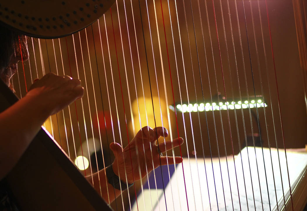 A harpist performs during the Adelson Educational Campus' 13th annual In Pursuit of Excellence Gala at The Venetian hotel-casino in Las Vegas on Sunday, March 26, 2017. (Chase Stevens/Las Vegas R ...