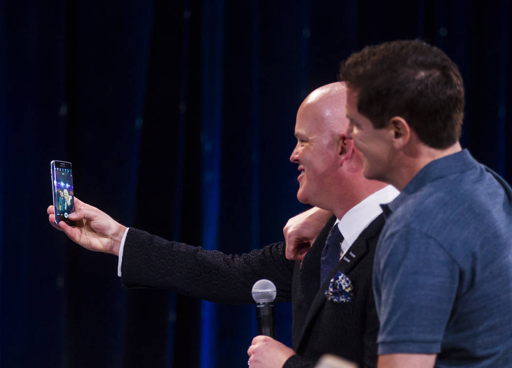Chet Buchanan, left, takes a selfie with entrepreneur Mark Cuban during tthe Adelson Educational Campus' 13th annual In Pursuit of Excellence Gala at The Venetian hotel-casino in Las Vegas on Sund ...