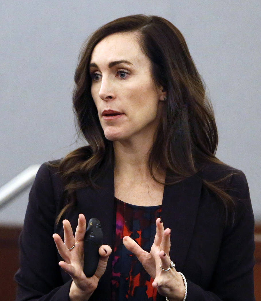 Prosecutor Jacqueline Bluth presents her opening statements to the jury during Melvyn Sprowson' s kidnapping and child pornography trial at the Regional Justice Center on Friday, March 24, 2017, i ...