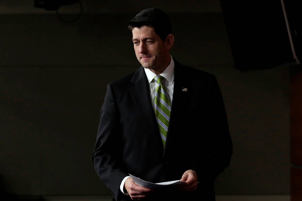 House Speaker Paul Ryan, R-Wisc., arrives at his news conference after the House Republican meeting on Capitol Hill in Washington, March 24, 2017. (Yuri Gripas/Reuters)