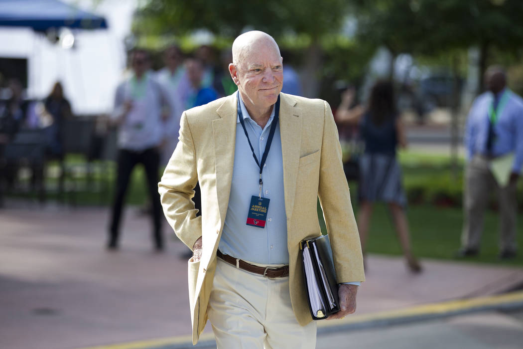 Houston Texans owner Bob McNair, right, during day two of the NFL Annual Meeting at the Arizona Biltmore Hotel on Monday, March 27, 2017, in Phoenix, Ariz.. (Erik Verduzco/Las Vegas Review-Journal ...