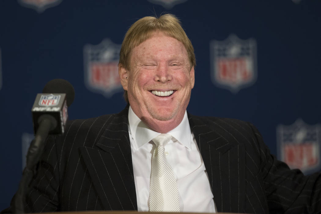 Oakland Raider Mark Davis speaks after the team was voted to move to Las Vegas during day two of the NFL Annual Meeting on Monday, March 27, 2017, in Phoenix, Ariz.. (Erik Verduzco/Las Vegas Revie ...