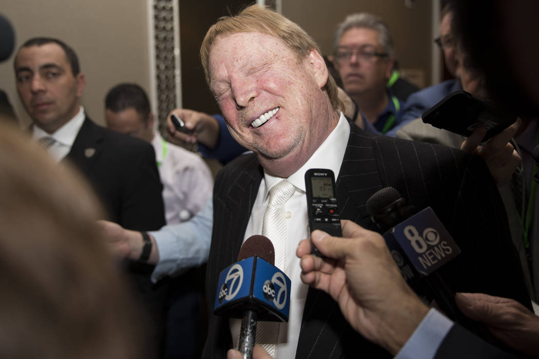 Oakland Raiders owner Mark Davis speaks during a press conference after the NFL approved the Raiders move to Las Vegas with a 31-1 vote during day two of the NFL Annual Meeting on Monday, March 27 ...