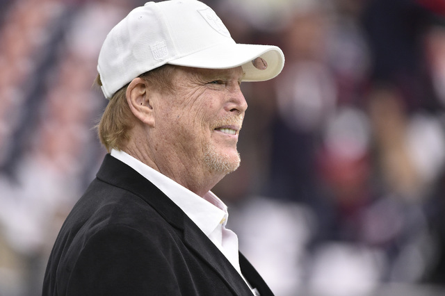 Raiders owner Mark Davis watches teams warm up before the first half of an AFC Wild Card NFL game between the Houston Texans and the Oakland Raiders, Saturday, Jan. 7, 2017, in Houston. (Eric Chri ...