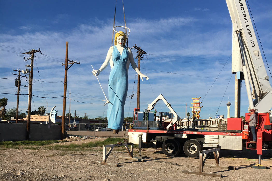 Iconic Blue Angel taking time off from watching over downtown Las Vegas