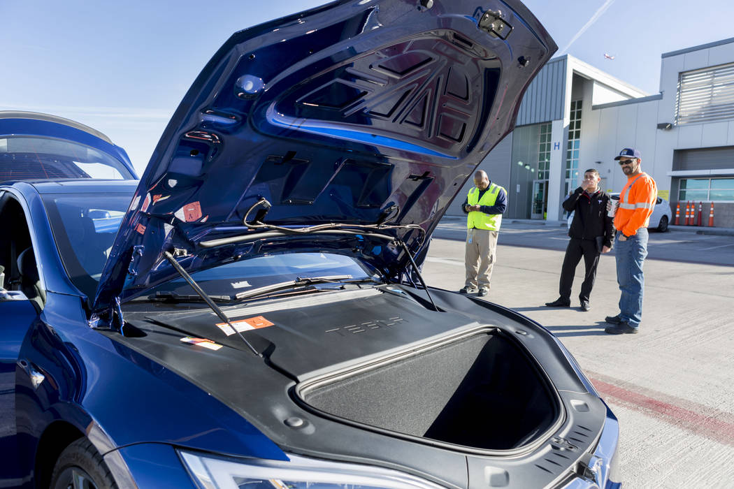 A Model S Tesla sedan at the Regional Transportation Commission of Southern Nevada Training Center, Wednesday, March 8, 2017, in Las Vegas. (Elizabeth Brumley/Las Vegas Review-Journal) @EliPagePhoto