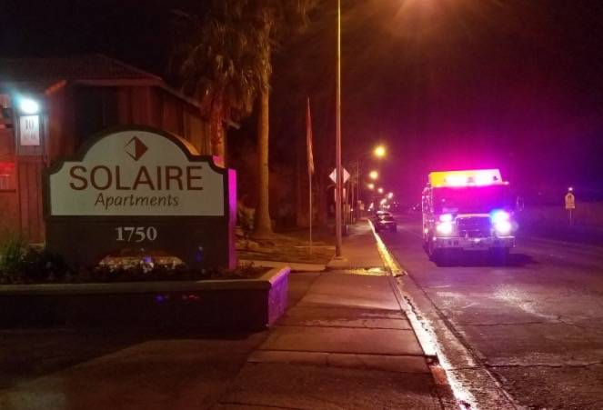 A fire at the Solaire Apartments on Tuesday night left 16 people without a home. (Mike Shoro/Las Vegas Reiew-Journal)