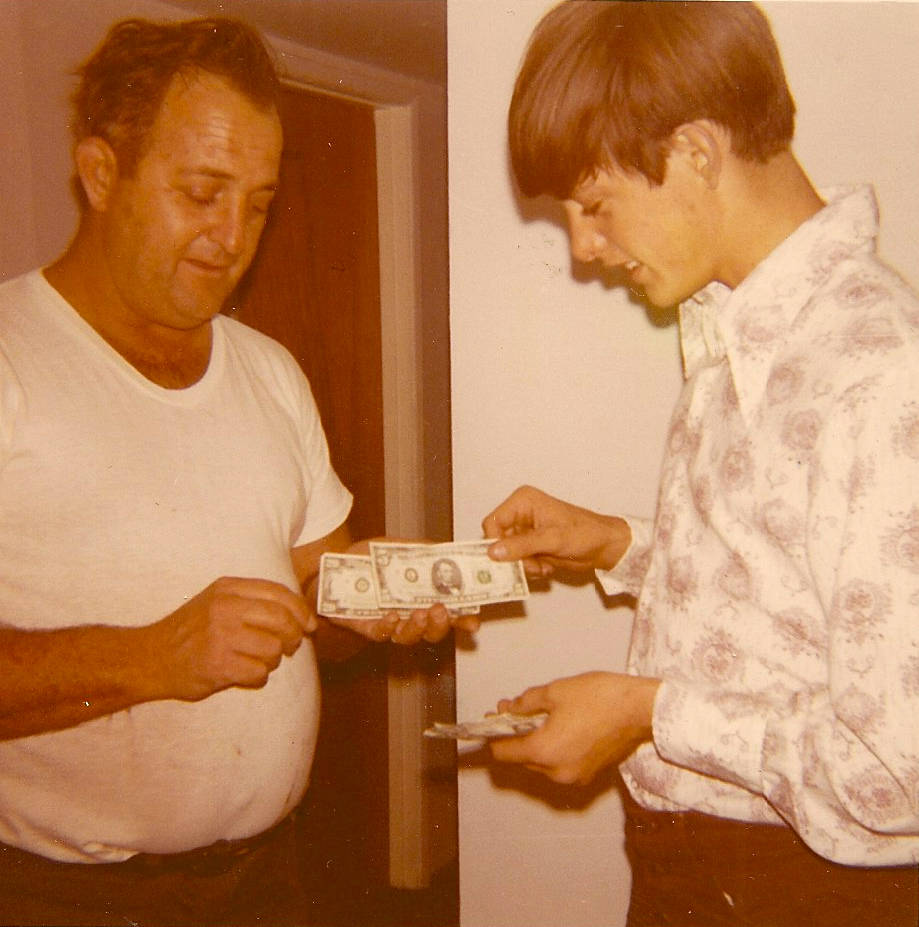 John Lee photo of him repaying loan to Dad with proceeds from first paycheck at the family home at 1604 Dogwood Ave. in North Las Vegas. (Marilyn Lee)