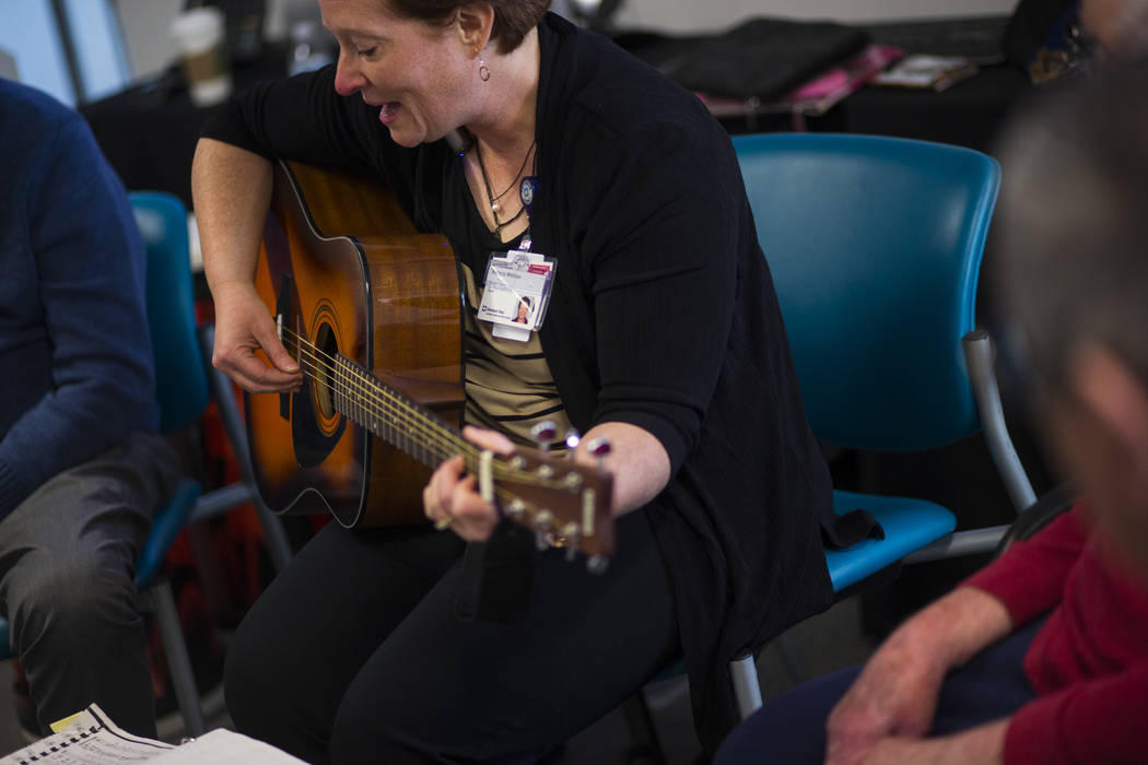 Music therapist Becky Wellman leads a session for patients with memory and movement disorders at the Cleveland Clinic Lou Ruvo Center for Brain Health in Las Vegas on Wednesday, March 29, 2017. (C ...