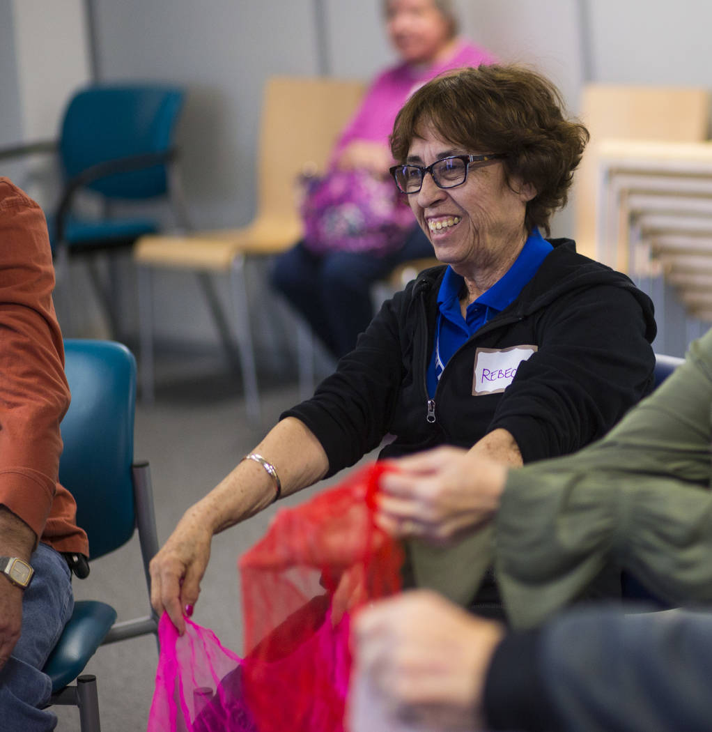 Rebecca participates in a group music therapy session for patients with memory and movement disorders at the Cleveland Clinic Lou Ruvo Center for Brain Health in Las Vegas on Wednesday, March 29,  ...