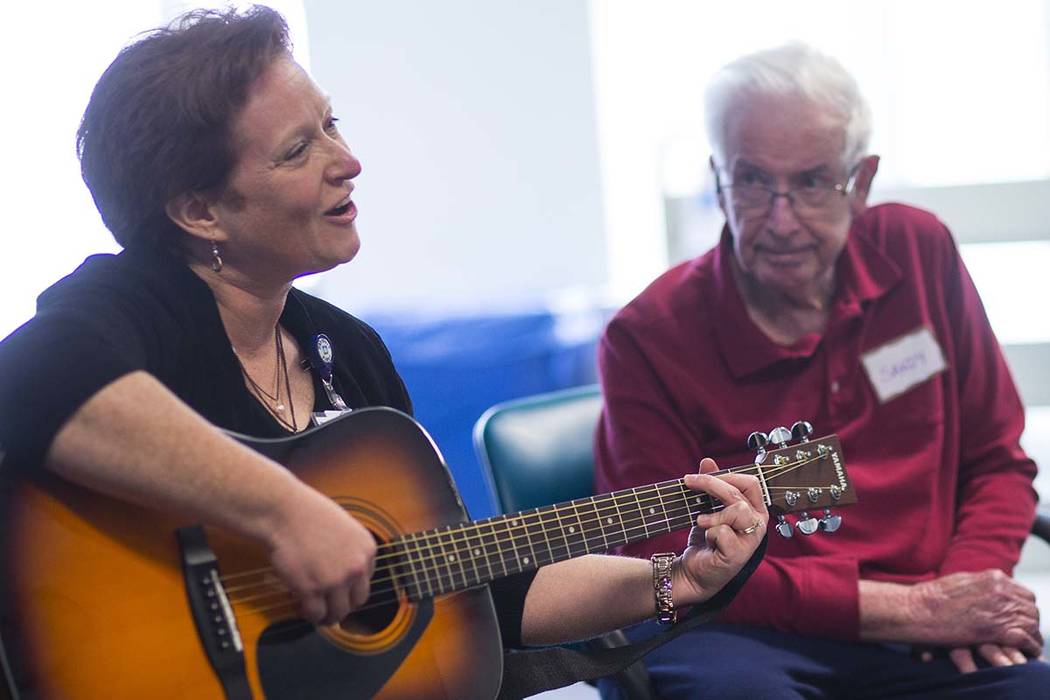 Music therapist Becky Wellman leads a session for patients with memory and movement disorders at the Cleveland Clinic Lou Ruvo Center for Brain Health in Las Vegas on Wednesday, March 29, 2017. (C ...