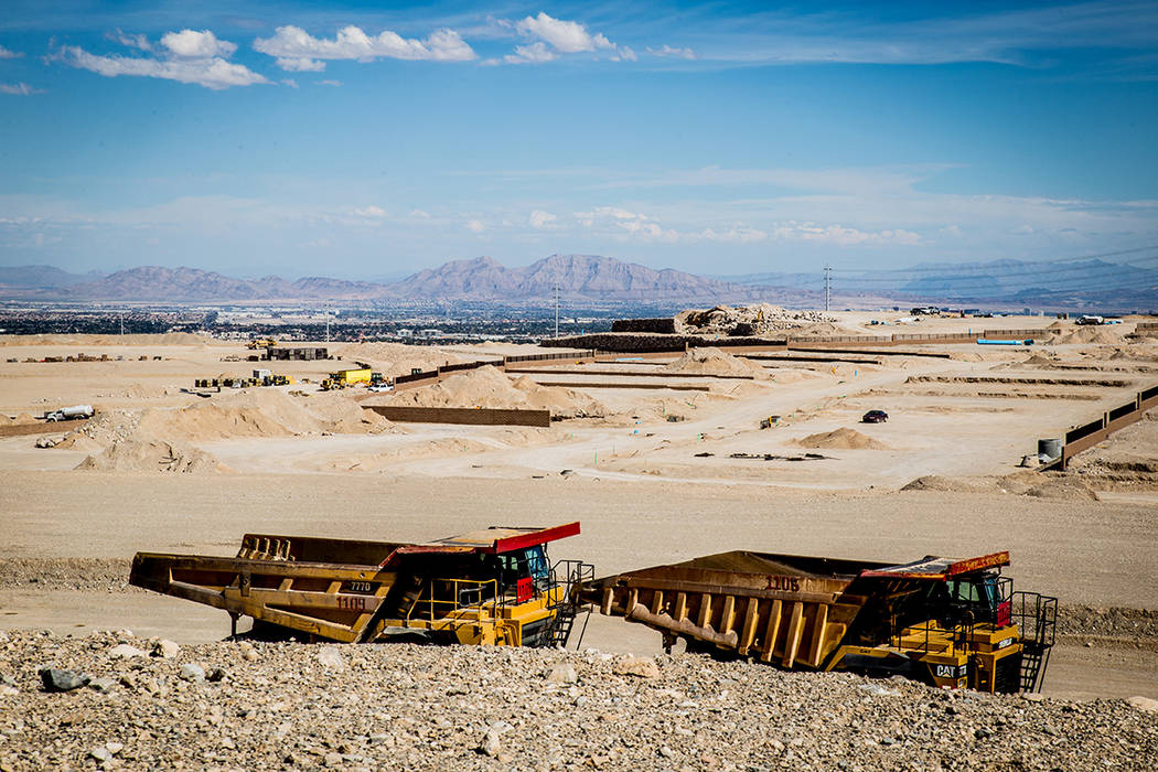 Pulte Homes is laying the groundwork on its Reverence project at the northern border of Summerlin. Construction crews are building model homes, expected to be ready in late spring. (TONYA HARVEY/R ...