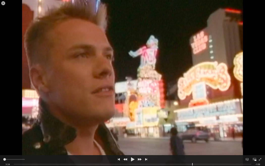 A scene from U2's  iconic &quot;I Still Haven't Found What I'm Looking For&quot; video filmed on Fremont Street on April 12, 1987.