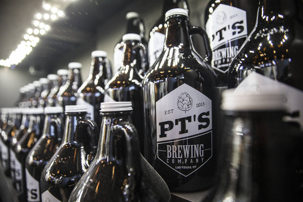 Patrons can fill growlers with PT's craft beers to drink in house or at home. Photo taken at PT's Brewing Company on Tuesday, April, 4, 2017, in Las Vegas. (Benjamin Hager/Las Vegas Review-Journal ...