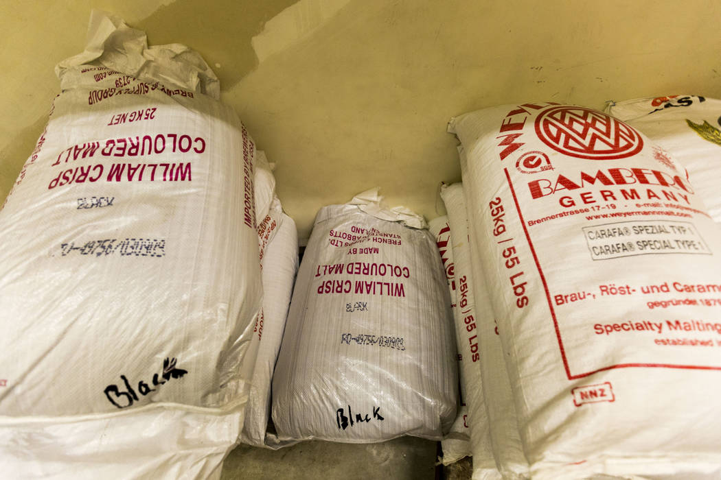 Bags of bulk base malts at Banger Brewing at Barley's Casino & Brewing Company in Henderson, Monday, April 3, 2017. (Elizabeth Brumley/View) @EliPagePhoto d