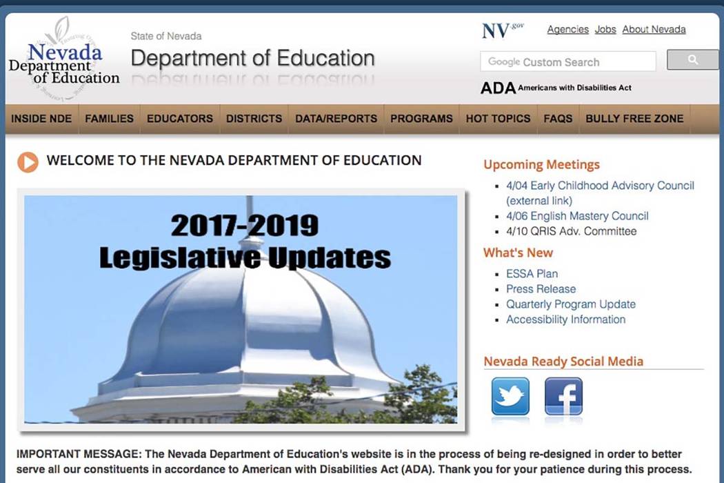 The plan will take effect in time for the 2017-18 school year, once the federal department approves it. (Screengrab/www.doe.nv.gov)