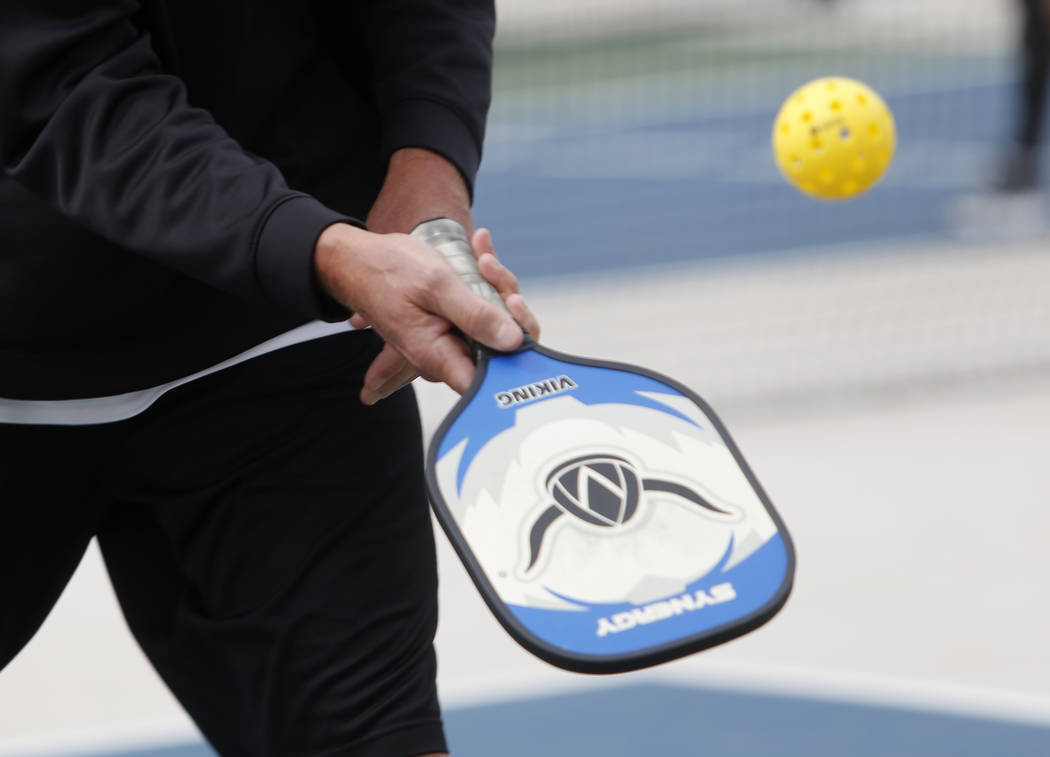 A participant during a Sin City Showdown pickleball tournament match at the Plaza hotel-casino on Friday, April 7, 2017, in downtown Las Vegas. Christian K. Lee Las Vegas Review-Journal @chrisklee ...