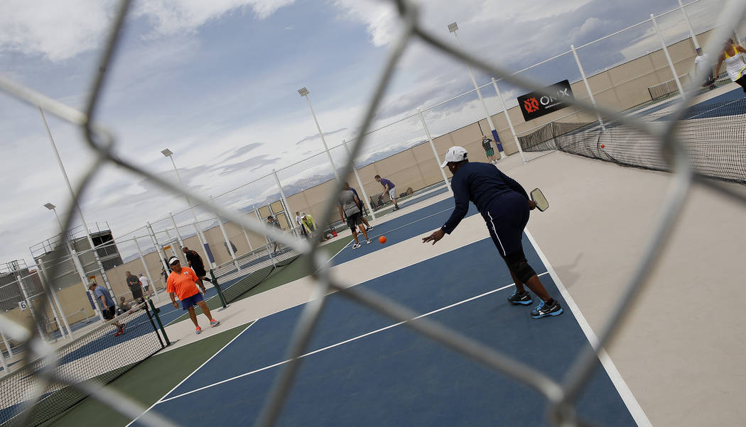 Laura Patterson, 63, during a match at the Sin City Showdown pickleball tournament at the Plaza hotel-casino on Friday, April 7, 2017, in downtown Las Vegas. Christian K. Lee Las Vegas Review-Jour ...