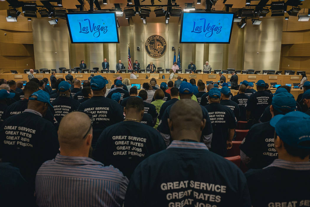 Republic Services employees packed Las Vegas City Council chambers Wednesday for the council's vote on an exclusive long-term franchise agreement with the company. Photo courtesy of the city of La ...
