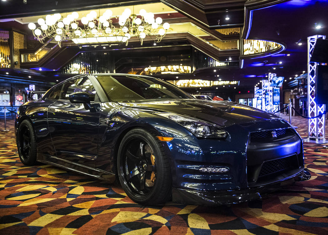The Nissan GT-R featured in Furious 7 at Gold Strike Hotel & Gambling Hall on Wednesday, April, 5, 2017, in Jean. (Benjamin Hager/Las Vegas Review-Journal) @benjaminhphoto