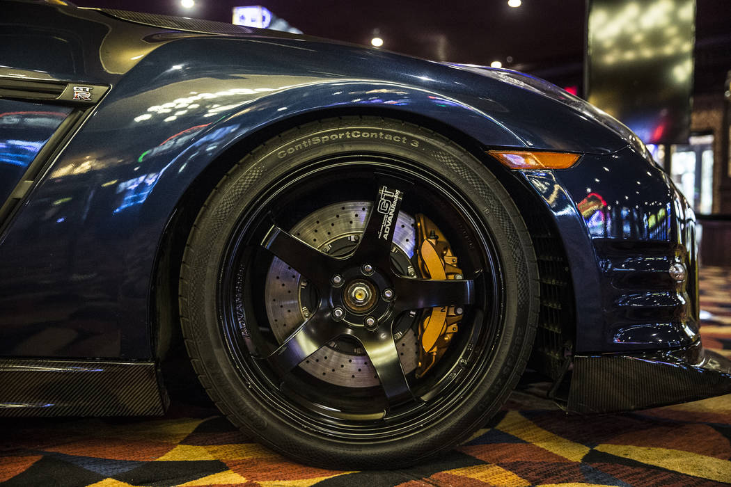 The Nissan GT-R featured in Furious 7 at Gold Strike Hotel & Gambling Hall on Wednesday, April, 5, 2017, in Jean. (Benjamin Hager/Las Vegas Review-Journal) @benjaminhphoto