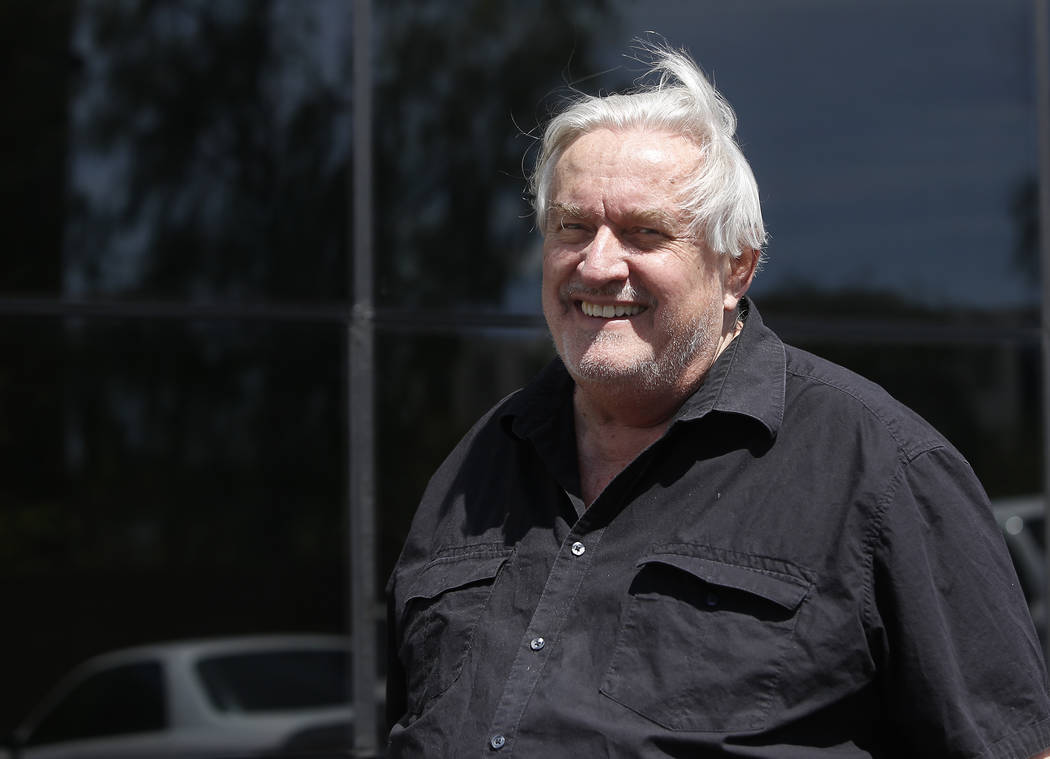 Thomas Gleason, 70, in front of his solar panel wall on Thursday, April 6, 2017, in North Las Vegas. Gleason says he submitted a bid to build President Donald Trump's proposed border wall with Mex ...