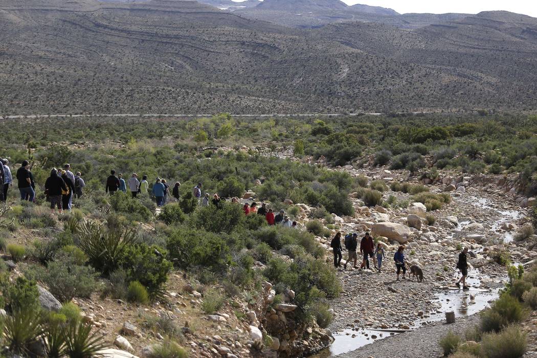 Visitors hike at the Spring Mountain Ranch State Park on Sunday, April 9, 2017, near Red Rock Canyon. (Christian K. Lee Las Vegas Review-Journal @chrisklee_jpeg)