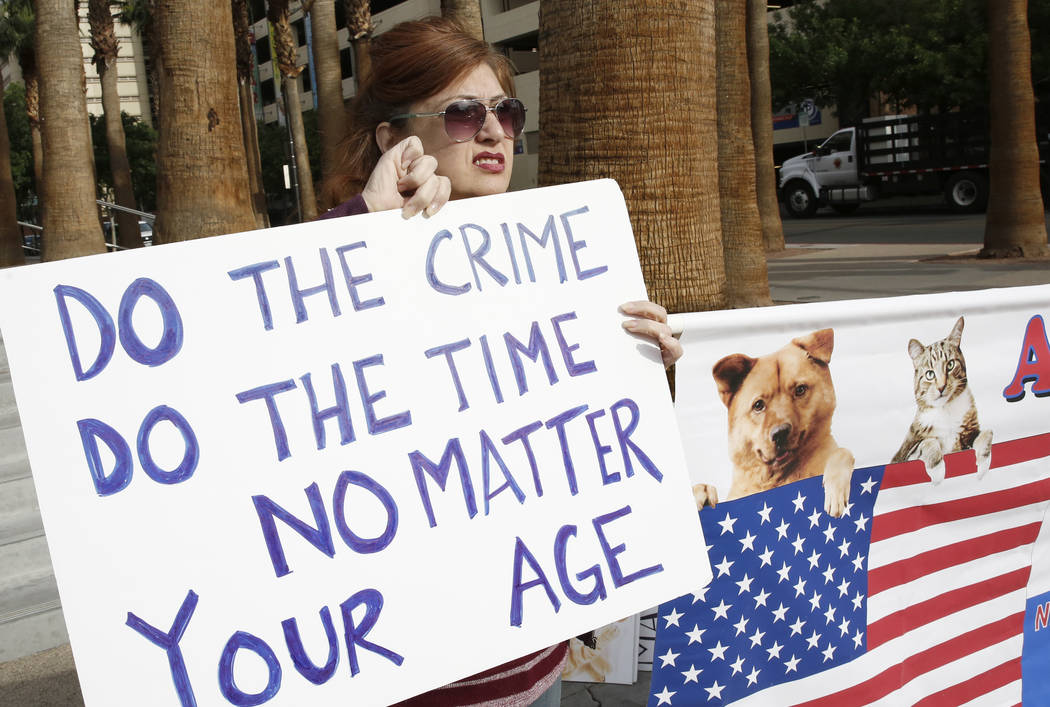 Animal rights activist Nicole Trincilla protests outside the Regional Justice Center on Thursday, April 6, 2017, in Las Vegas. Bizuayehu Tesfaye Las Vegas Review-Journal @bizutesfaye