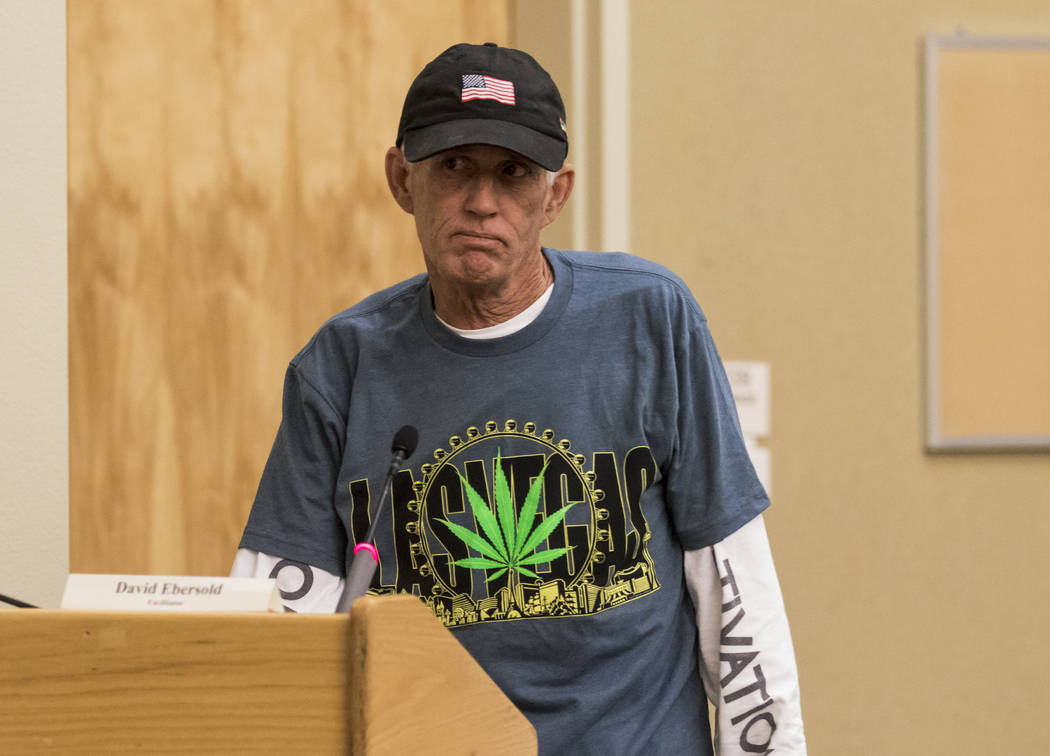 Tom Haynie of Las Vegas Dispensary Solutions voices a concern regarding health during a meeting for Clark Countyճ Green Ribbon Panel at the Clark County Department of Building and Fire Preve ...
