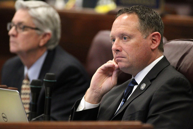 Assemblyman Mike Sprinkle, D-Sparks, works on the Assembly floor at the Legislative Building in Carson City on March 16, 2015. (Cathleen Allison/Las Vegas Review-Journal)