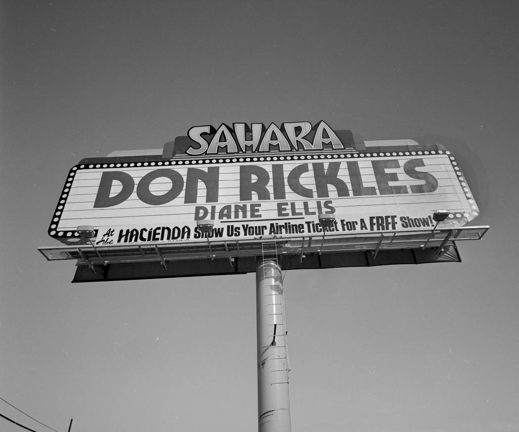 Don Rickles on the Sahara marquee on January 16, 1987. (Las Vegas News Bureau)