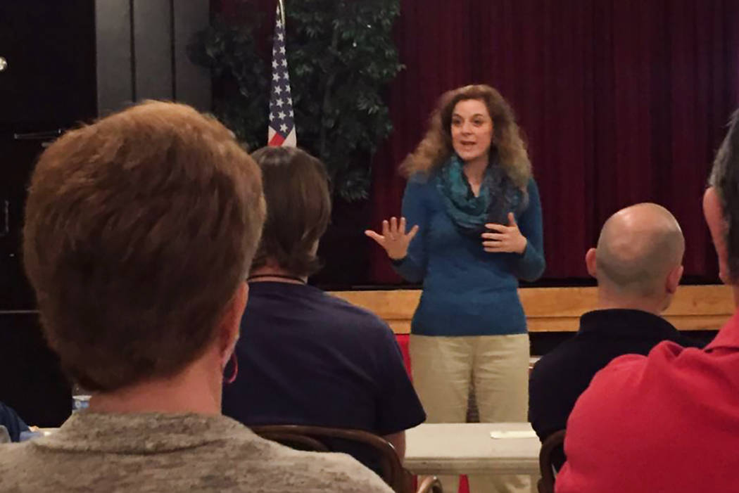 Daniele Dreitzer, executive director of the Las Vegas Rape Crisis Center, talks with community members about resources and services for sexual assault victims in April 2017. (Rachel Crosby/Review- ...