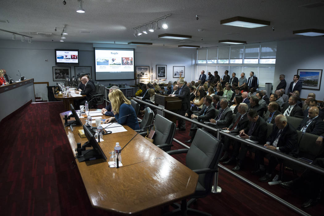 People attend a Las Vegas Convention and Visitors Authority board meeting at the Las Vegas Convention Center on Tuesday, April 11, 2017, in Las Vegas. Erik Verduzco Las Vegas Review-Journal @Erik_ ...