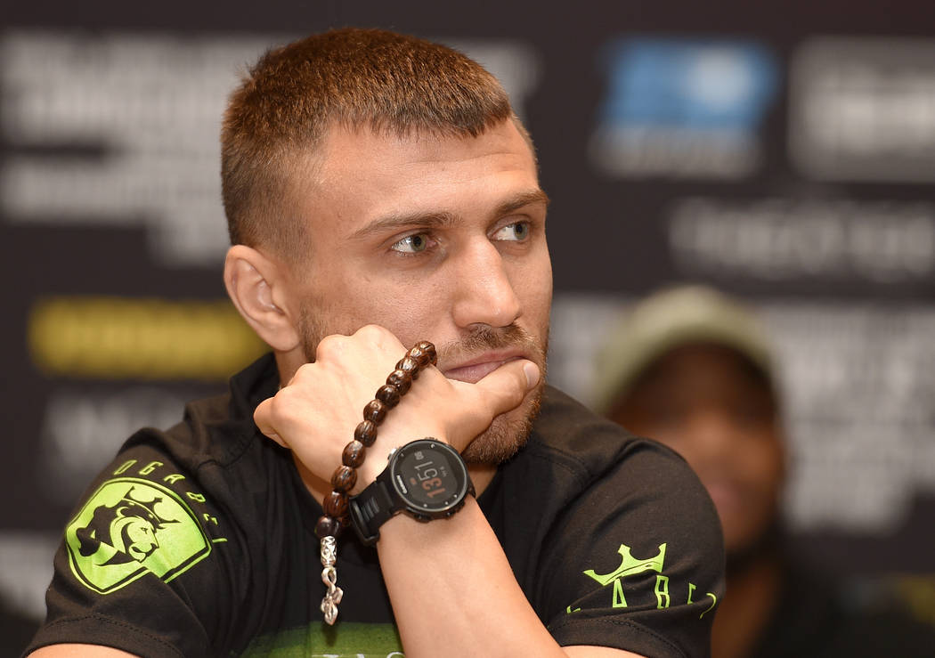 WBO junior lightweight champion Vasyl Lomachenko, of Ukraine, listens during a boxing press conference, Thursday, April 6, 2017, in Oxon Hill, Md. Lomachenko is set to fight Jason Sosa on Saturday ...