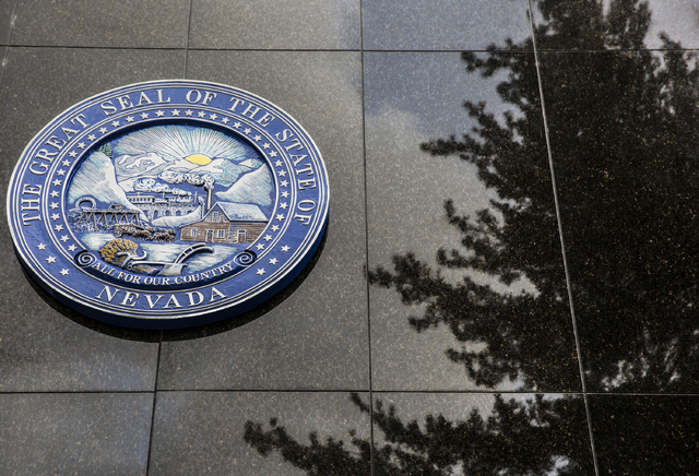 The Nevada State Seal on the north side of the Legislative Building on Thursday, Feb. 9, 2017, in Carson City. (Benjamin Hager/Las Vegas Review-Journal) @benjaminhphoto