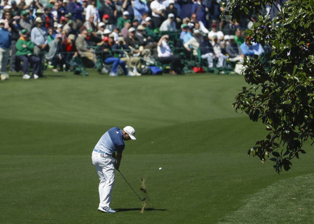 Sergio Garcia, of Spain, hits to the 18th green during the second round of the Masters golf tournament Friday, April 7, 2017, in Augusta, Ga. (Chris Carlson/AP)