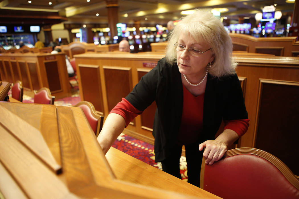 Mary Jungers shows where people can bet at South Point on Wednesday, April 12, 2017, in Las Vegas. Jungers is the race book manager for the casino. Christian K. Lee Las Vegas Review-Journal @chris ...
