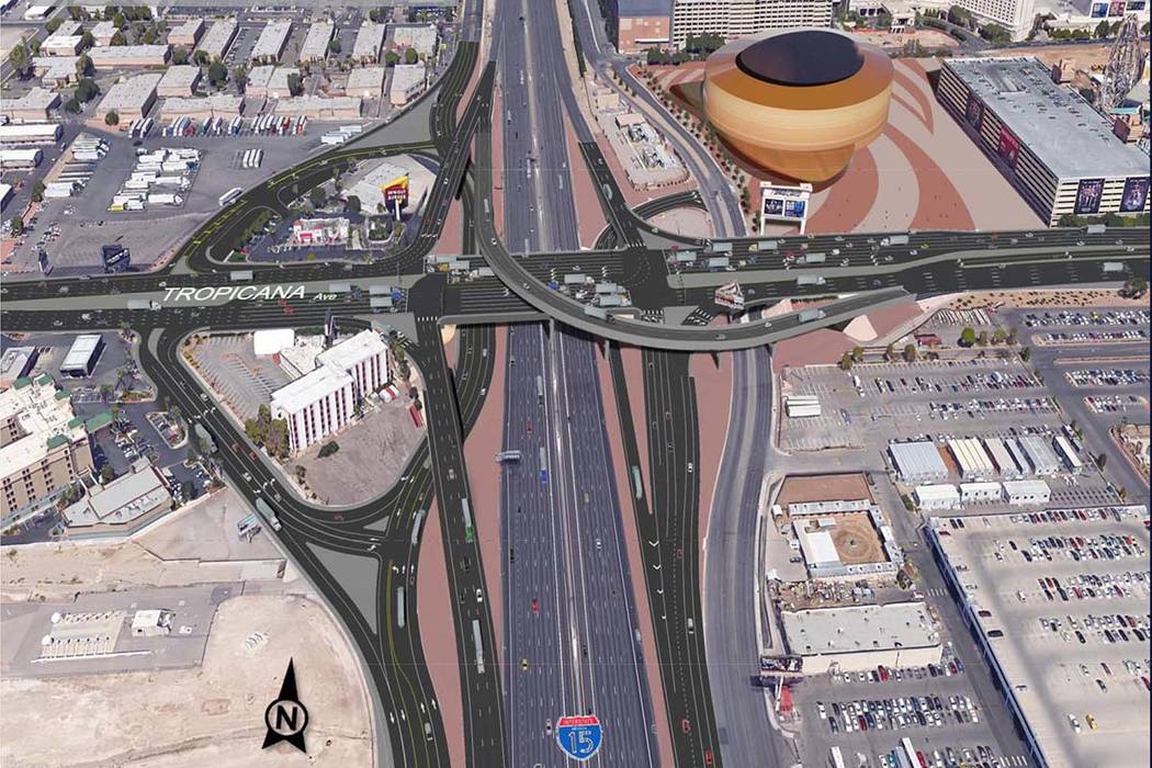 This rendering shows the planned design of a new interchange at Interstate 15 and Tropicana Avenue. (Nevada Department of Transportation)