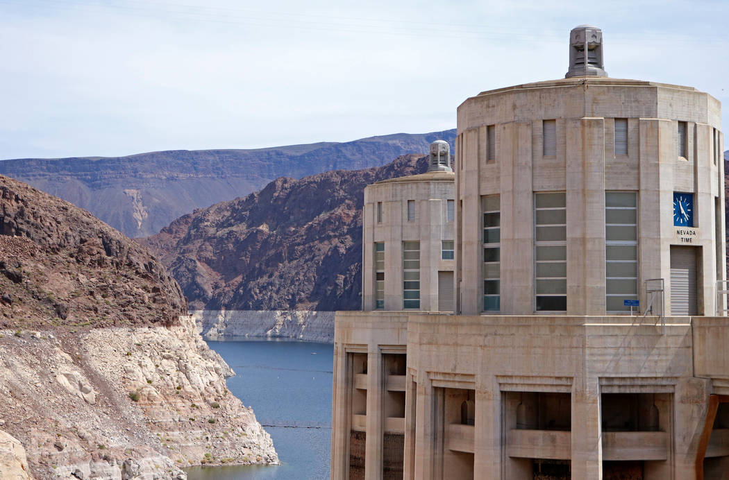 The Nevada water intake towers at Hoover Dam, Tuesday, April 11, 2017. (Gabriella Benavidez/Las Vegas Review-Journal) @gabbydeebee