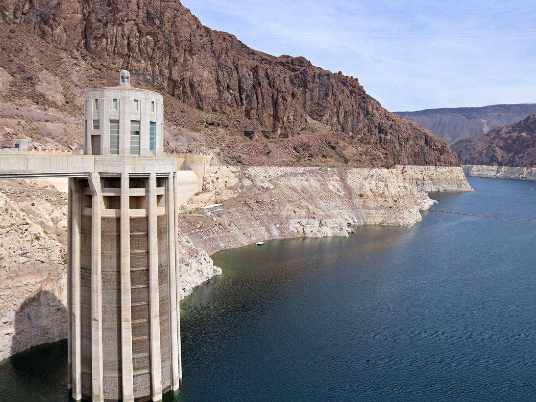 The Nevada water intake tower at Hoover Dam, Tuesday, April 11, 2017. (Gabriella Benavidez/Las Vegas Review-Journal) @gabbydeebee