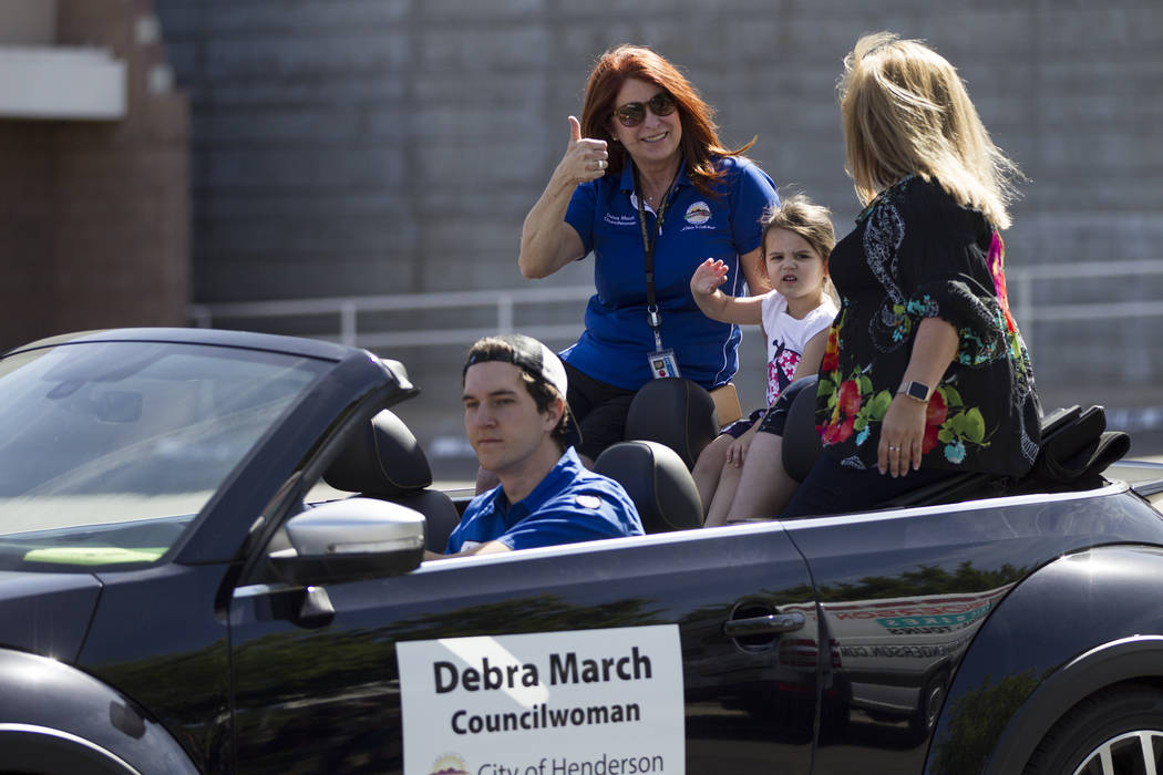 Henderson Councilwoman and recently elected mayor Debra March, center, during the annual Henderson Heritage Parade and Festival on Saturday, April 15, 2017, in Henderson. Erik Verduzco Las Vegas R ...