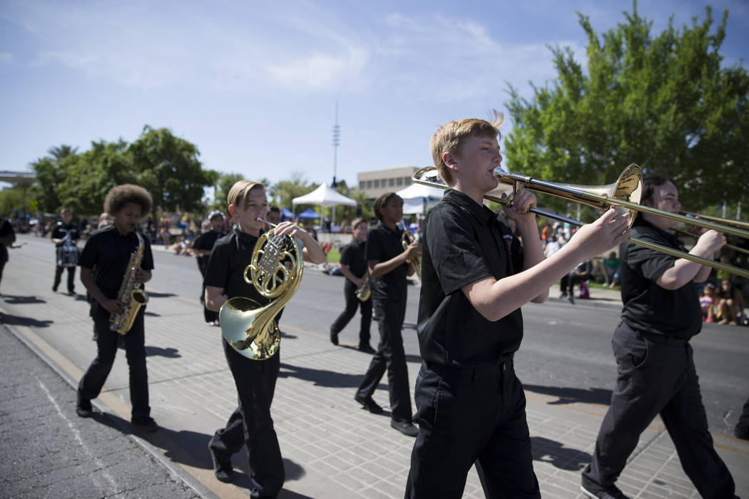 Pinecrest Academy of Nevada band members during the annual Henderson Heritage Parade and Festival on Saturday, April 15, 2017, in Henderson. Erik Verduzco Las Vegas Review-Journal @Erik_Verduzco