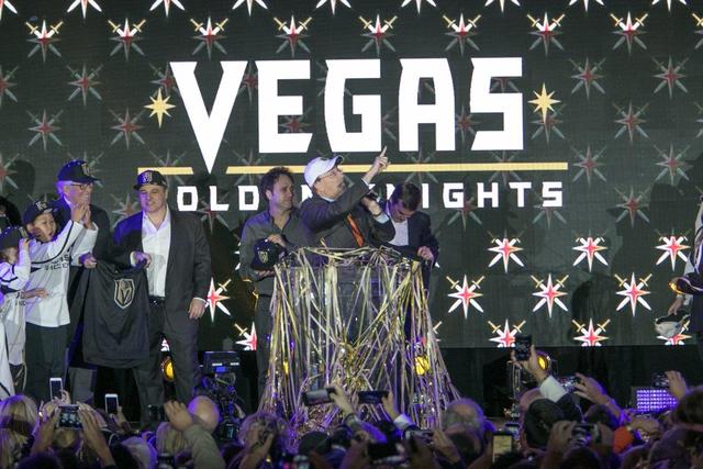 The Vegas Golden Knights team name and logo unveiling Tuesday, Nov. 22, 2016, outside T-Mobile Arena in Las Vegas. (Tom Donoghue)