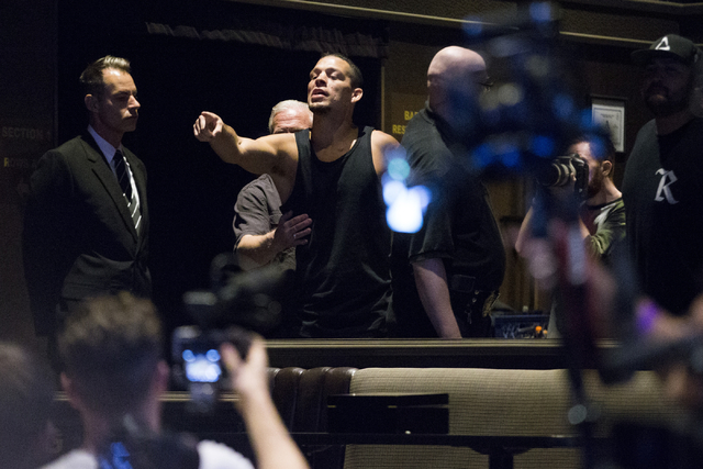 Nate Diaz walks off the UFC 202 press conference with his team at the MGM Grand hotel-casino on Wednesday, Aug. 17, 2016, in Las Vegas. (Erik Verduzco/Las Vegas Review-Journal) Follow @Erik_Verduzco