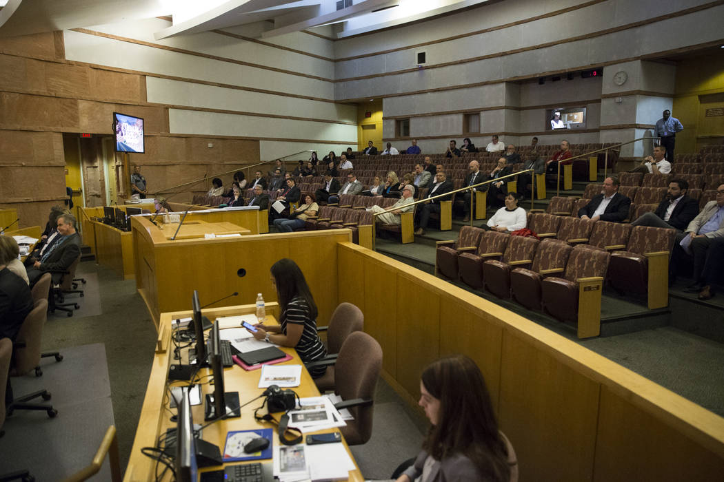People attend a Regional Transportation Commission board meeting at the Clark County Commission Chambers on Thursday, April 13, 2017, in Las Vegas. (Erik Verduzco Las Vegas Review-Journal) @Erik_V ...