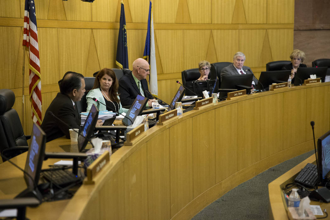 Regional Transportation Commission board members during a board meeting at the  Clark County Commission Chambers on Thursday, April 13, 2017, in Las Vegas. (Erik Verduzco Las Vegas Review-Journal) ...